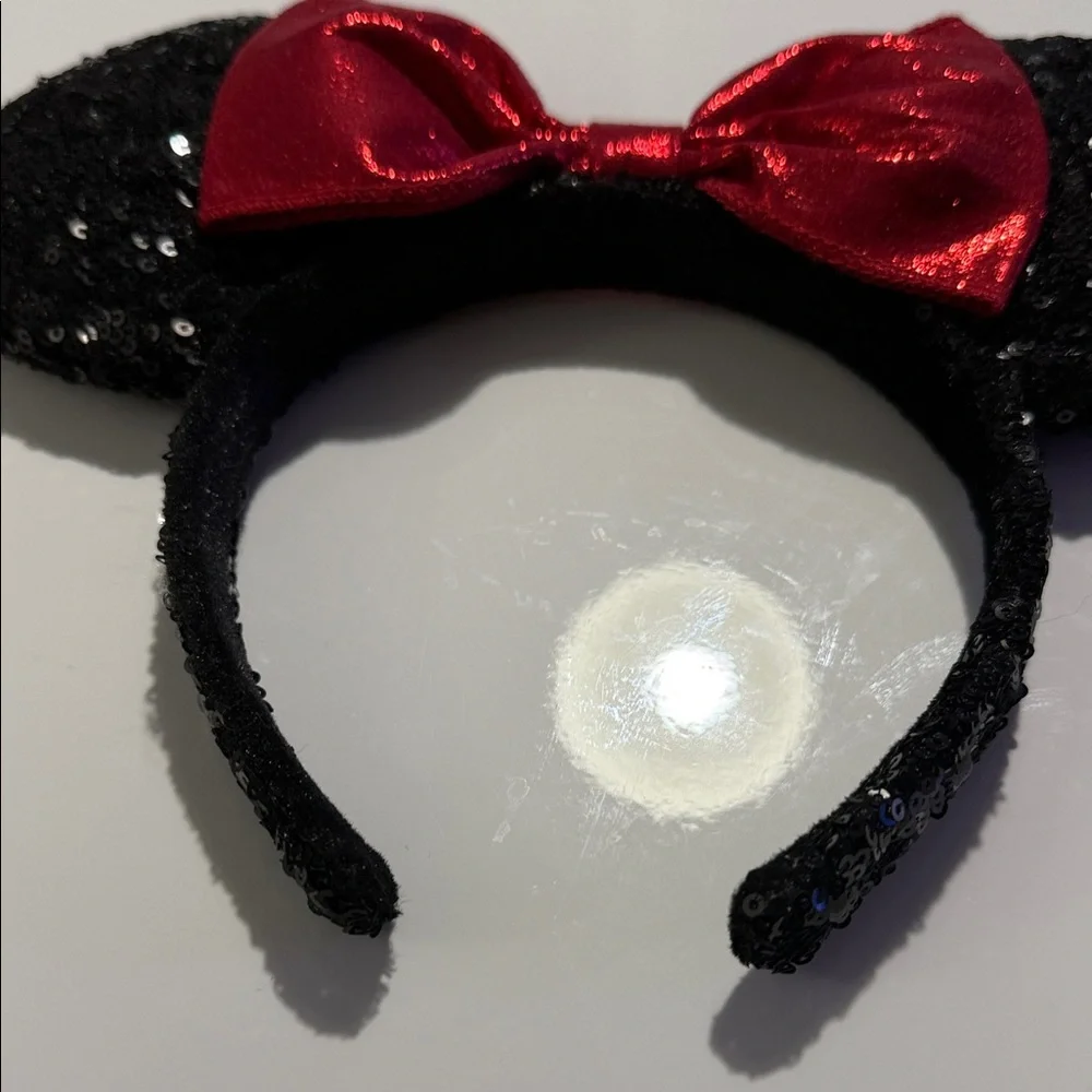 Disney Parks Minnie Mouse Classic Red Bow Black Ears Sequin Headband